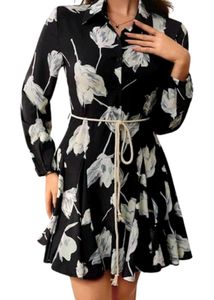 Chic Black & White Floral Shirt Dress