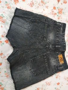 Distressed Black Denim Shorts