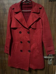 Stylish Red Suede Trench Coat