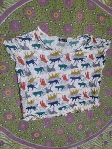 Cute Animal Print Smocked Crop Top