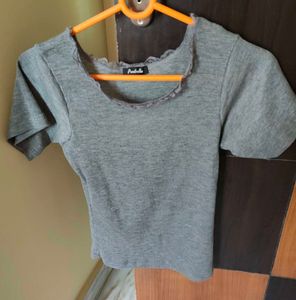 Grey Ribbed Cropped Top