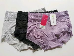 Lace Trim High-Waisted Briefs(Light purple, Black)
