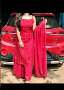 Stunning Red Chikankari Kurta Set