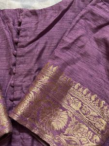 Elegant Purple Silk Blouse with Gold Border