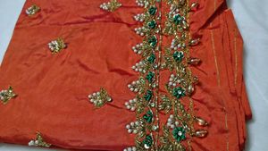 Embroidered Orange Silk maggam blouse