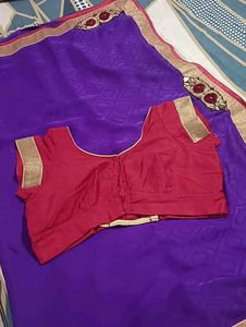 Beautiful Violet Colour Saree With Blouse 🤩