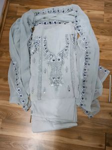Unstitched Beautiful Mirror Cutwork Suit