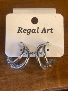 silver tone double hoop earrings