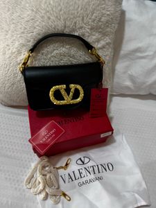 Valentino Black Handbag with Crystal Logo