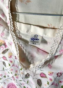 white &amp; pink floral printed lace kurti