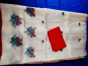 White Saree with Floral Printed