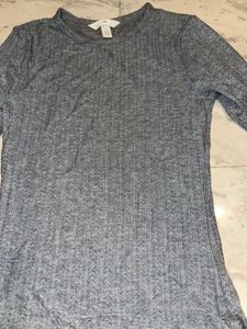 Grey Ribbed Long Sleeve Top