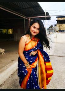 Elegant Blue Polka Dot Saree