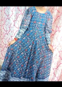 Elegant Blue Printed Dress