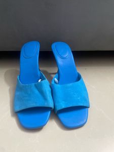 Vibrant Blue Block Heel Mules