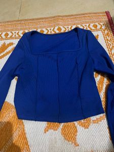 Urbanic Royal Blue Ribbed Square Neck Top