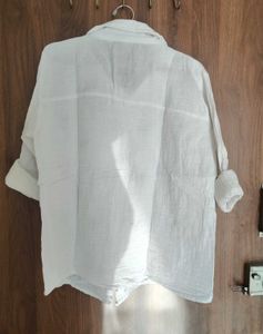 women Floral Embroidered White Shirt