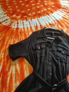 Shirt style Black midi dress