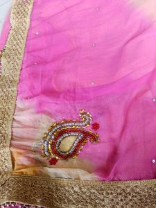 Beautiful Tie-Dye Saree with Embellishments