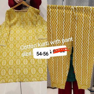 Gold Yellow Cotton Kurti with Bottom