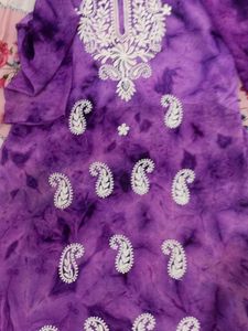 Purple Tie-Dye Kurta with White Embroidery