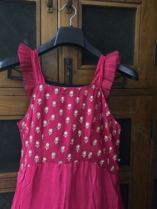 Vibrant Pink Ethnic Gown with Floral Print