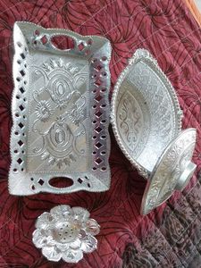 Decorative Silver Trays & Bowl Set