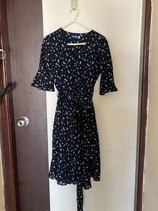 Navy Floral Print Midi Dress