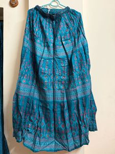 Bohemian Teal &amp; Maroon Print Maxi Skirt