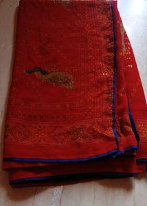 Red Saree with Peacock Motif