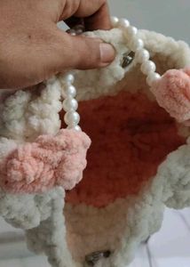 Chunky Knit Handbag with Pearl Strap