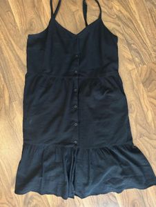 Black Button-Front Tiered Dress