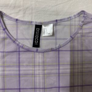 Sheer Plaid Purple Mesh Top