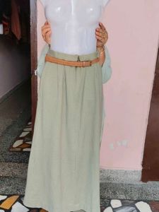 Vintage Olive Green Textured Maxi Skirt