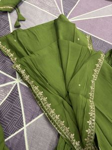 Beautiful Olive hand embroidered Green Kurta set