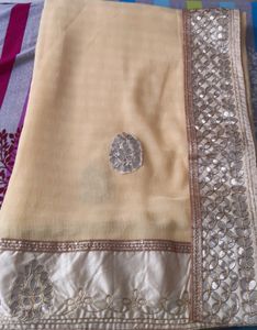 Beige Color Saree (Heavy With Blouse Pc)