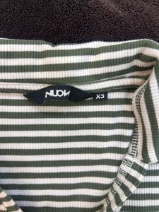 Green &amp; White Striped Polo Top