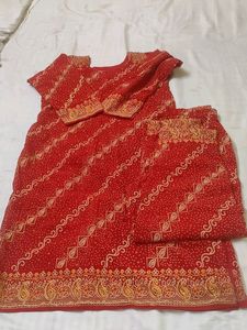 Beautiful Red Bandhej Pant Set