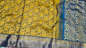 Elegant Yellow &amp; Blue Silk Saree