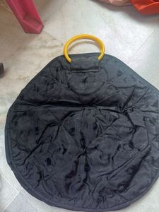 Black Quilted Shoulder Bag with Yellow Handle