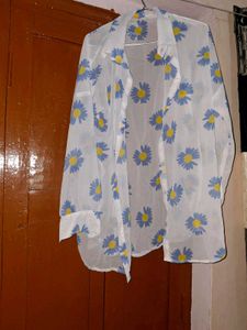 Sheer Floral Print Oversized Shirt