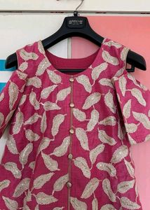 Pink &amp; Silver Leaf Embroidered Indian Dress