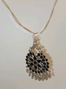Elegant Black &amp; Silver Oxidized Earrings