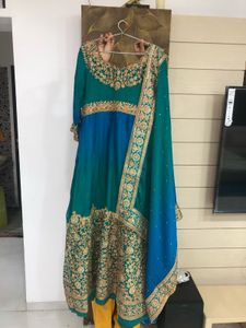 Stunning Teal & Blue Embroidered Anarkali Suit