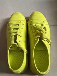 Bright Yellow Lace-Up Sneakers