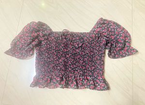 Off-Shoulder Smocked Peplum Top. size