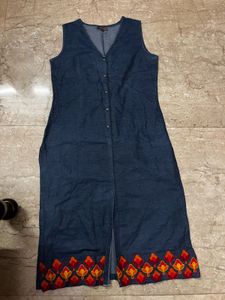 Denim Gown with Embroidered Hem