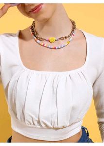 White Cropped Square Neck Top