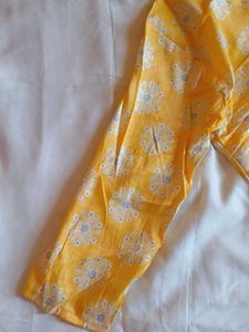 Yellow Printed Kurta with Button Detail