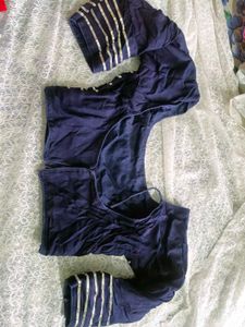 Navy Blue Ethnic Blouse with Silver Stripes